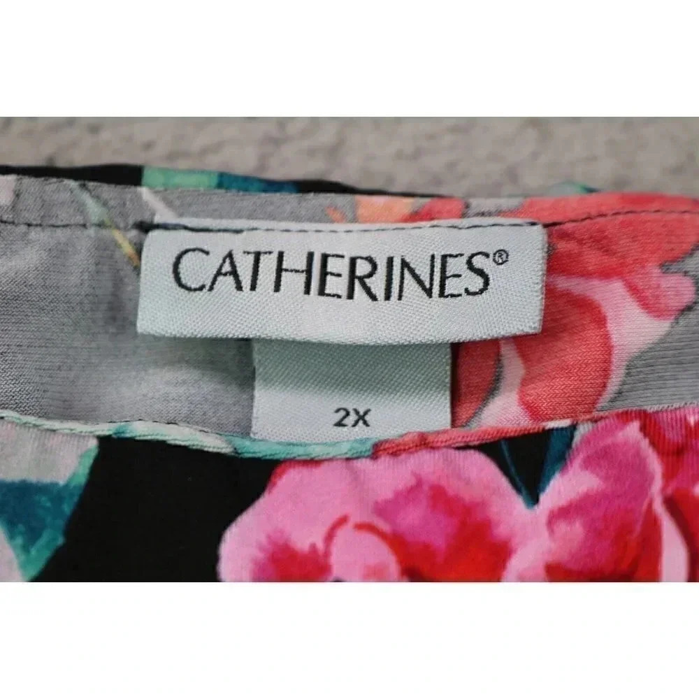 Catherines Summer Silky Flowy Black & Floral  Dress-Size 2XL - Picture 2 of 9